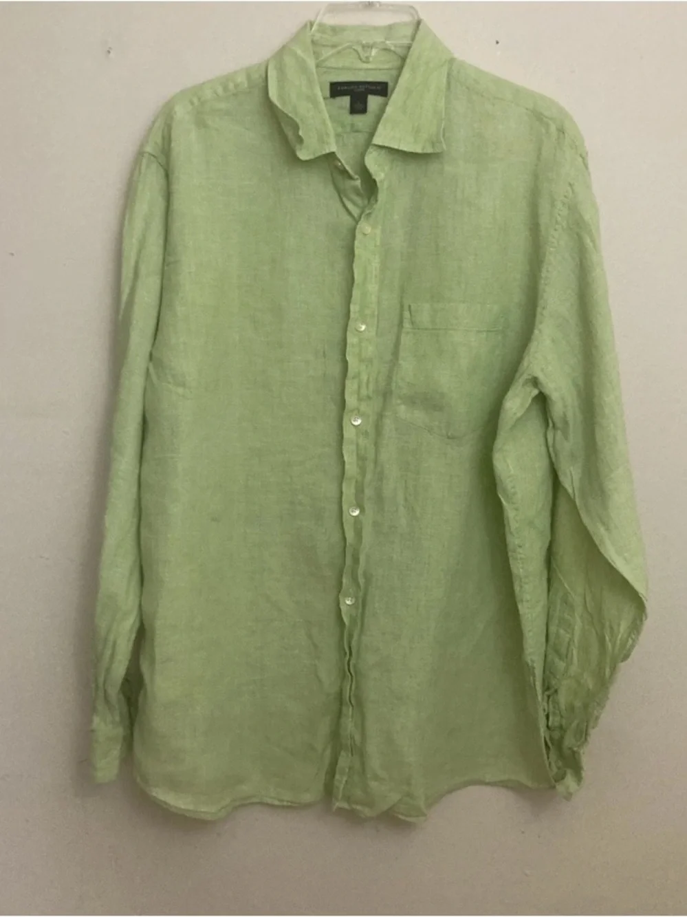 9-14 Banana Republic Button Up Shirt 100% Linen Resort Casual Green Large